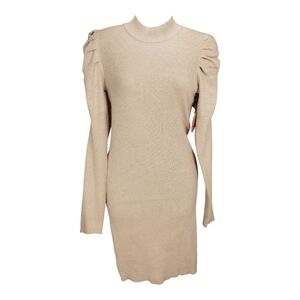 Fashion Nova Love Always Dress Women Size XL Oatmeal Knit Puff Sleeves